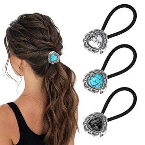 Western Ponytail Holder Hair Tie Bracelet Bands Boho Elastic Statement Pony Tail